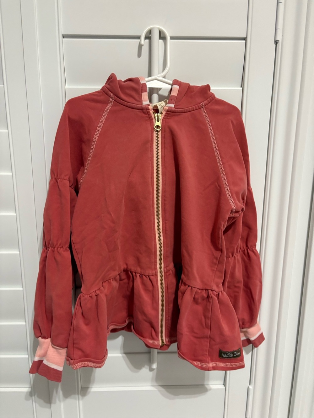 Matilda Jane Blaire Girls' Dusty Rose Zip Hoodie with Ruffle Hem